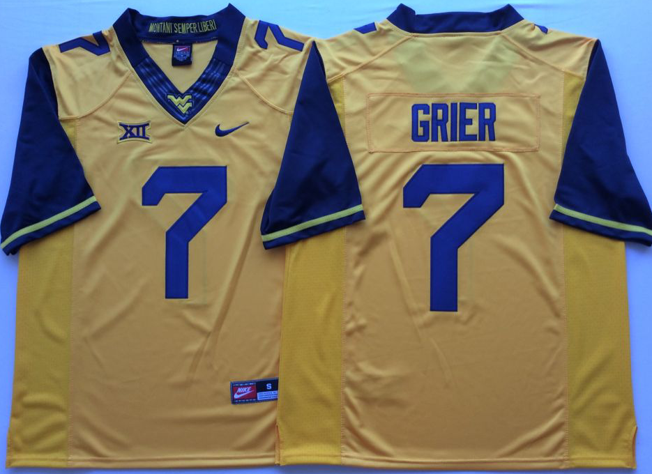 NCAA Men West Virginia Mountaineers YELLOW #7 GRIER->ncaa teams->NCAA Jersey